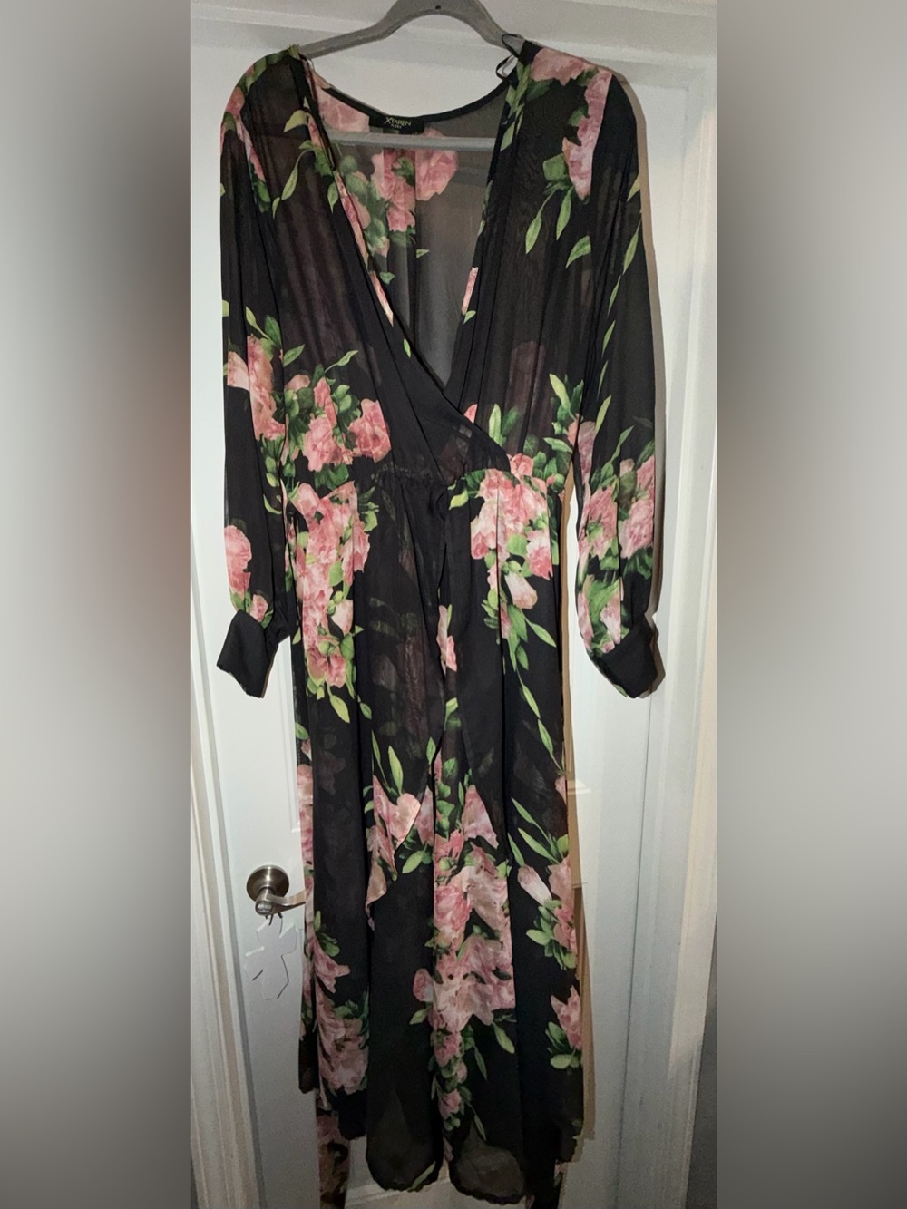 Xtaren Black Maxi Dress with Pink Floral Print